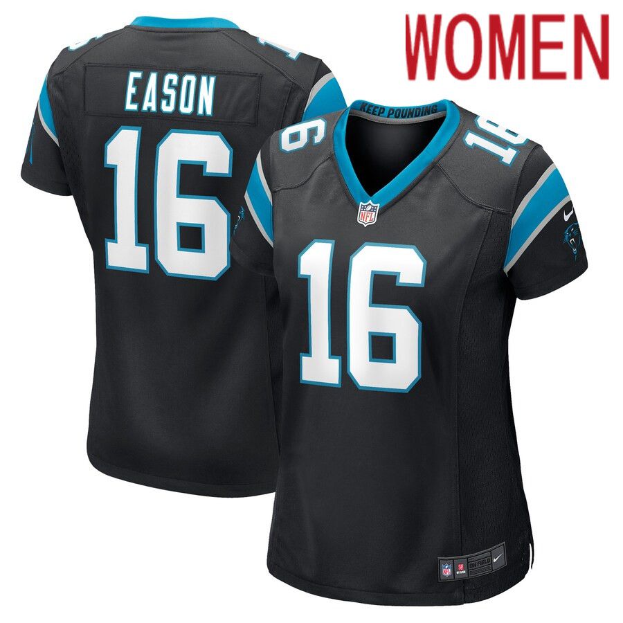 Women Carolina Panthers #16 Jacob Eason Nike Black Game Player NFL Jersey->women nfl jersey->Women Jersey